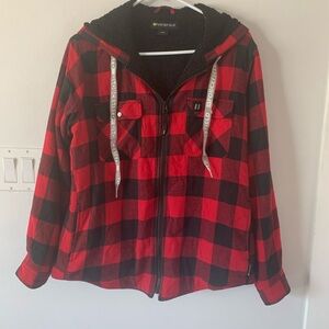 Forcefield Red Plaid Hoodie Jacket Mens Medium M Workwear Zipper